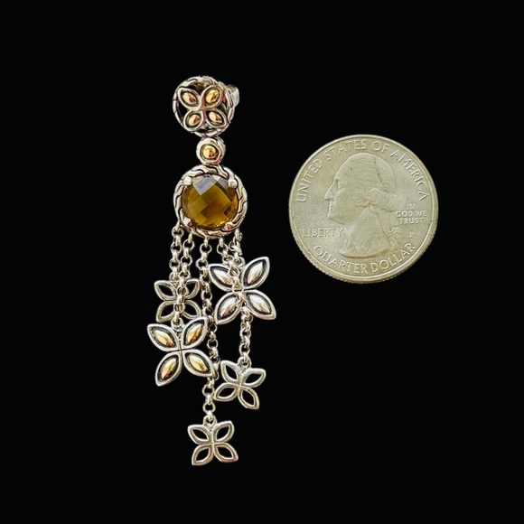 John Hardy 18K Gold Sterling Silver Citrine Batu Kawung Dangle Drop Earrings - Picture 7 of 8